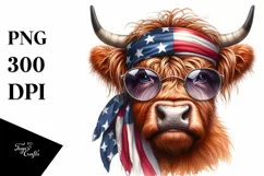 Sublimation USA Flag Highland Cow Portrait | Big Eyes Product Image 3