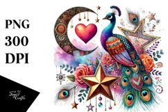 Boho Peacock Heart, Watercolor PNG Product Image 1
