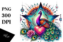 Boho Peacock Sitting on a Star PNG Product Image 1