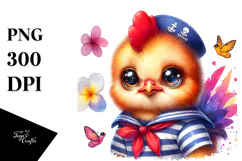 Vibrant Crazy Cute Rooster in Sailor Outfit PNG Product Image 1