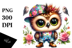 aCute Energetic Owl in Summer Clothes, PNG Product Image 1