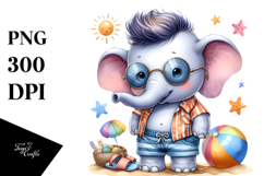 aCute Energetic Elephant at the Beach, Transparent PNG Product Image 1
