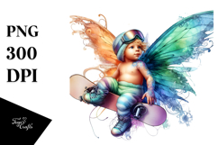Colorful Baby Fairy with Snowboard PNG Product Image 1