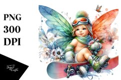Baby Fairy with Snowboard, Watercolor PNG Product Image 1