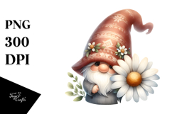 Cute Gnome with Daisy, White Background PNG Product Image 1