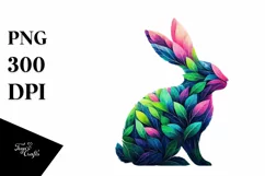Abstract Vibrant Rabbit with Plant Leaves PNG Product Image 1