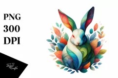Abstract Vibrant Rabbit with Plant Leaves PNG Product Image 1