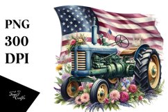 Vintage Tractor Flowers,USA Flag | Sublimation | Clipart Product Image 1