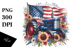 Vintage Tractor Flowers,USA Flag | Sublimation | Clipart Product Image 1