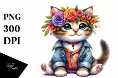 Happy Cat with Floral Wreath, Transparent PNG Product Image 3