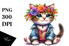 Happy Cat with Floral Wreath, Transparent PNG Product Image 1