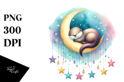 Vibrant Whimsical Otter Sleeping on the Moon PNG Product Image 1