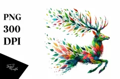 Abstract Vibrant Deer with Plant Leaves PNG Product Image 3