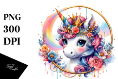 Colorful Unicorn Hoop Watercolor PNG Product Image 1