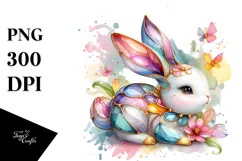 Colorful Diamond Bunny on Splashy Background PNG Product Image 1