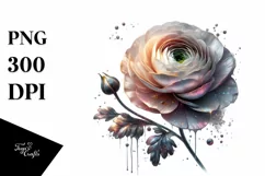 Shiny Ranunculus with Metallic Accents | Watercolor Design Product Image 1