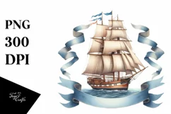 Boho Vintage Sailboat Ribbons | Sublimation Clipart Product Image 1