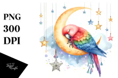 Vibrant Cute Parrot Sleeping on the Moon PNG Product Image 1