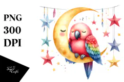 Vibrant Cute Parrot Sleeping on the Moon PNG Product Image 1