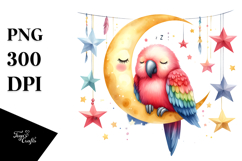 Vibrant Cute Parrot Sleeping on the Moon PNG Product Image 1