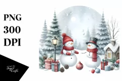 Cute Snowman in Winter Scenery PNG Product Image 3