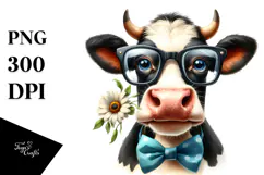 Cow Portrait es Big Eyes Watercolor | Sublimation | Clipart Product Image 1