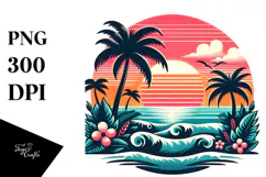 Retro Tropical Island Sunset, PNG Product Image 1