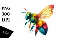 Abstract Vibrant Bee with Plant Leaves PNG Product Image 3