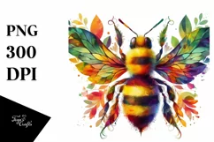 Abstract Vibrant Bee with Plant Leaves PNG Product Image 1