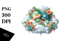 Whimsical Baby Turtle Sleeping on the Cloud PNG Product Image 1
