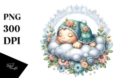 Sleeping Baby Turtle with Floral Ornament PNG Product Image 1