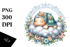 Sleeping Baby Turtle with Floral Ornament PNG Product Image 1