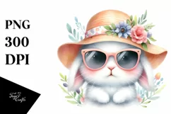 Colorful Cute Watercolor Bunny with Sunglasses and Sun Hat | Product Image 3