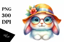 Colorful Cute Bunny with Sun es and Sun Hat Clipart Product Image 1