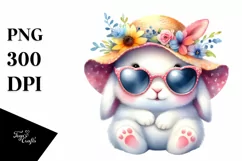 Colorful Cute Bunny with Sun es and Sun Hat Clipart Product Image 3