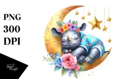 Vibrant Baby Rhino Sleeping on the Moon PNG Product Image 1