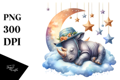 Vibrant Baby Rhino Sleeping on the Moon PNG Product Image 1