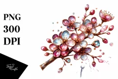 Shiny Glass Cherry Blossom Metalic Watercolor Product Image 1