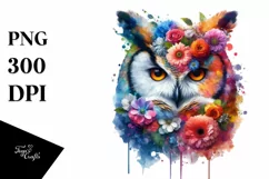 Abstract Vibrant Owl with 3D Looking Flowers PNG Product Image 1