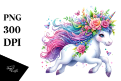 cute Unicorn with Floral Wreath PNG Product Image 1