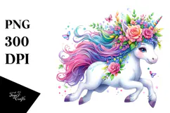 cute Unicorn with Floral Wreath PNG Product Image 1