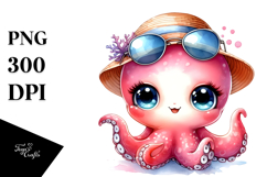 Energic Baby Octopus with Hat and Sunglasses PNG Product Image 1