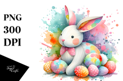 Colorful Wood Bunny on Splashy Background PNG Product Image 1