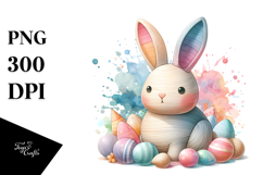 Colorful Wood Bunny on Splashy Background PNG Product Image 1