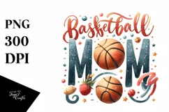Sporty Basketball MOM Glitter Text | Watercolor Art Product Image 3