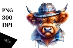 Colorful Baby Highland Cow Detective Hat PNG Product Image 1