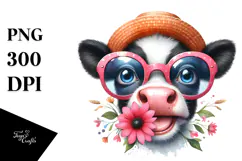 Funny Cow with Flower PNG Product Image 1