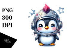 aCute Energetic Penguin in Astronaut Helmet, PNG Product Image 1