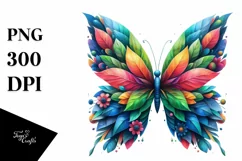 Abstract Vibrant Butterfly with Plant Leaves PNG Product Image 1