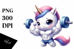 Watercolor Pastel Cute Baby Unicorn Posing as a Body Builder Product Image 3